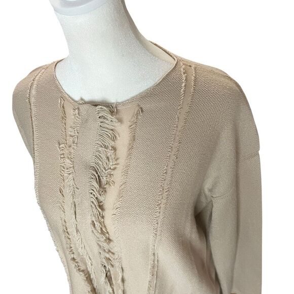 Lamberto Losani Beige Cashmere Cotton Fringe Snap Cardigan Jacket Medium - Picture 5 of 8